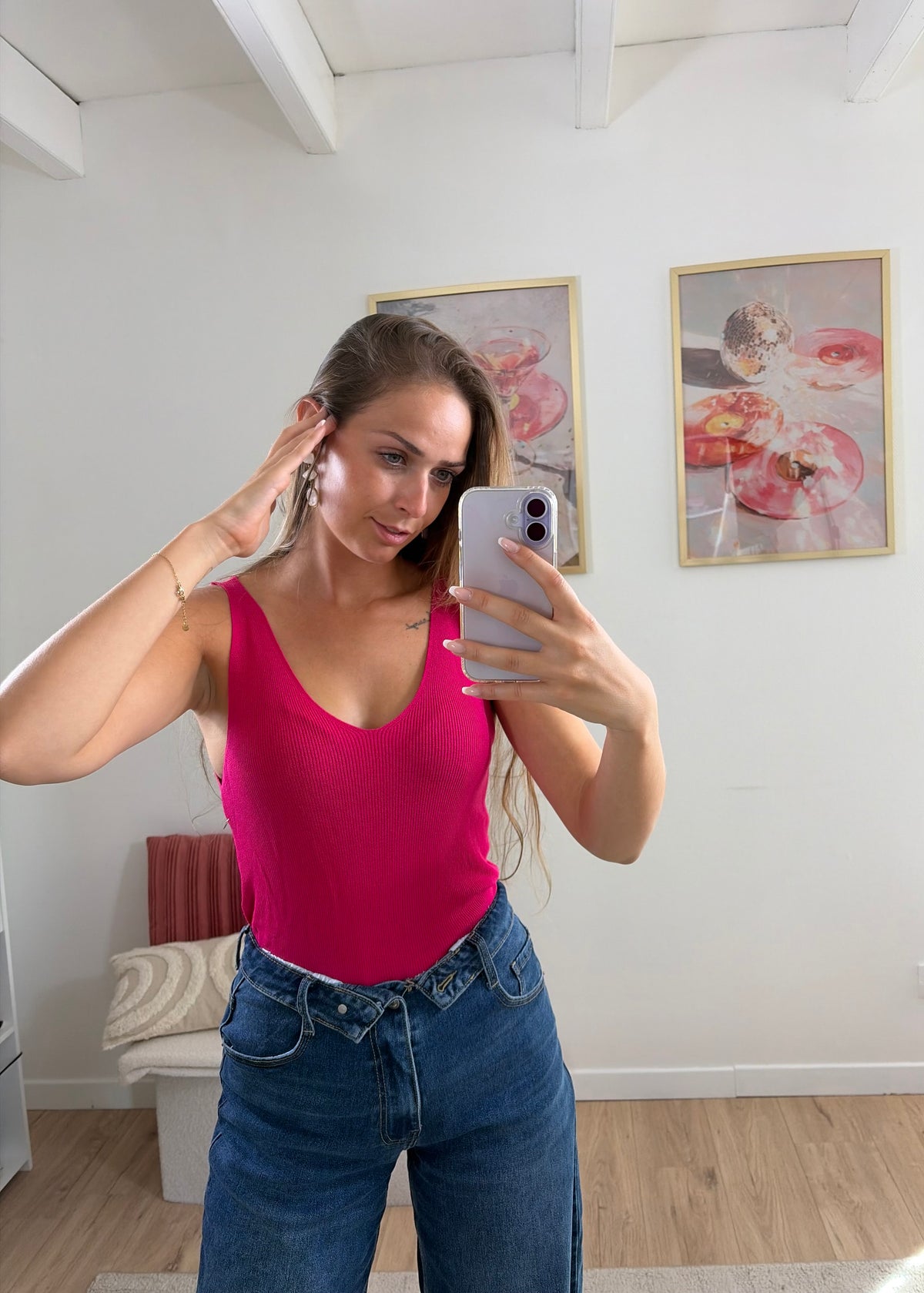 JEAN BALLOON DENIM BRUT À TAILLE REVERS