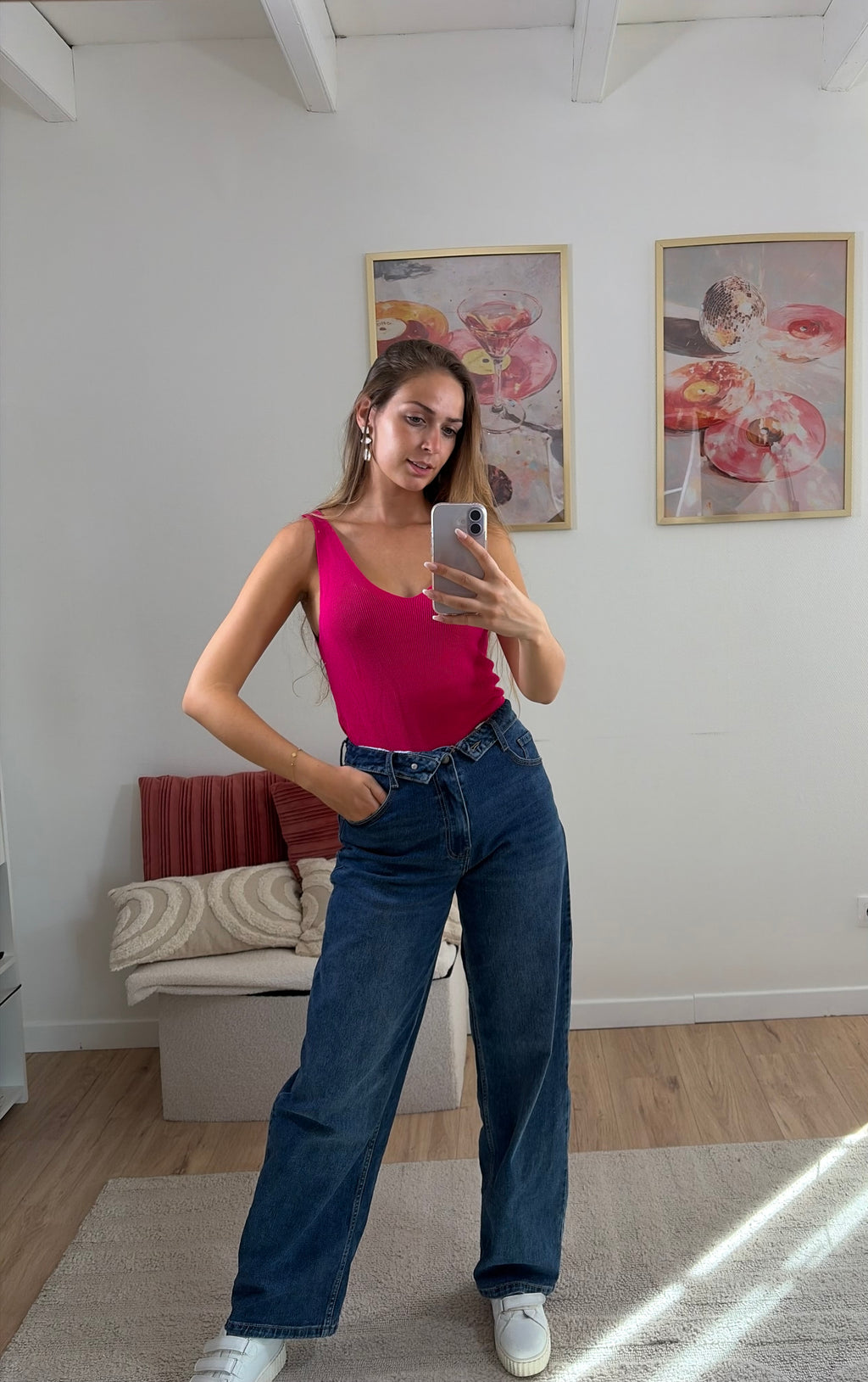 JEAN BALLOON DENIM BRUT À TAILLE REVERS