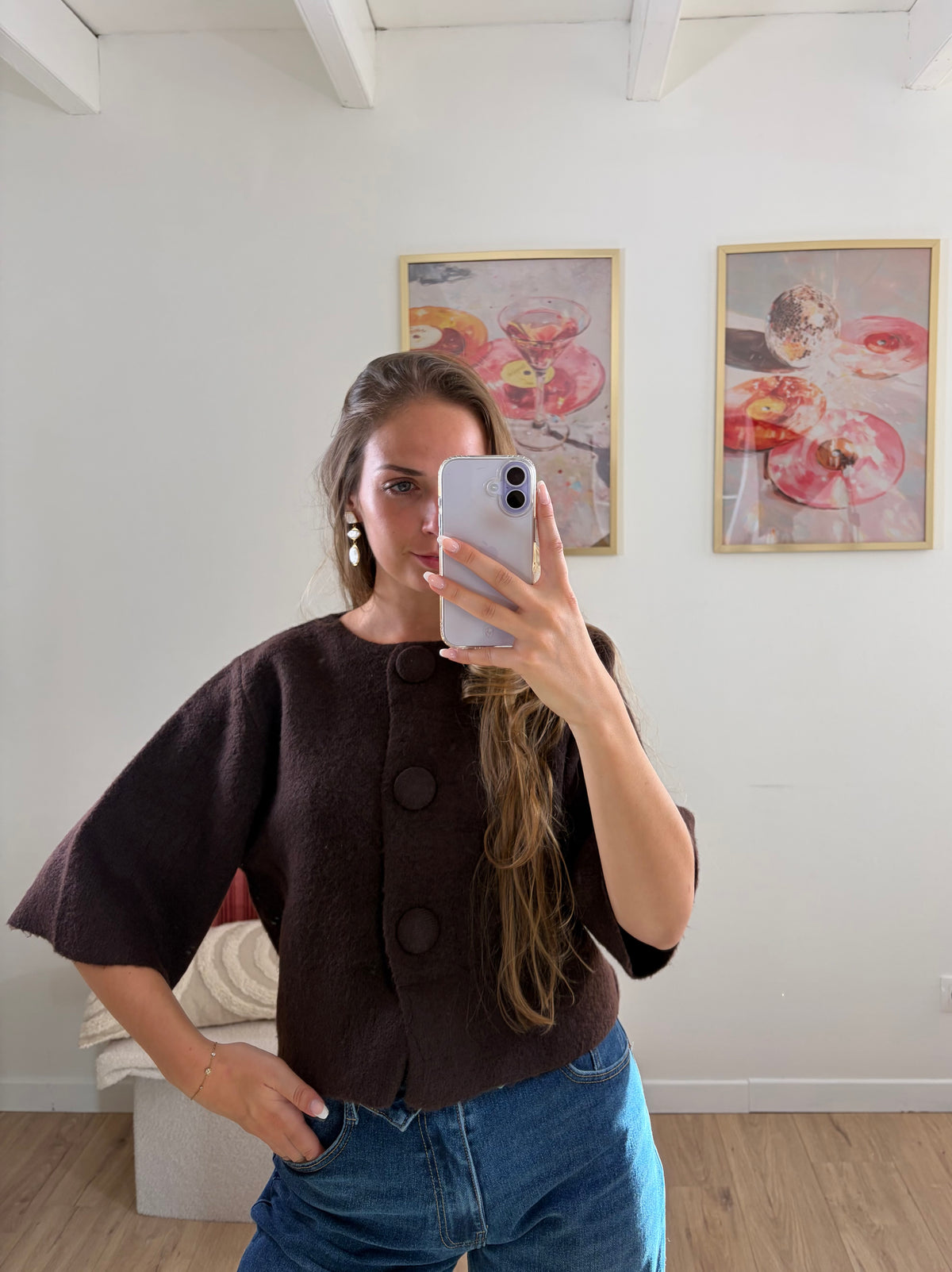 GILET MARRON À GROS BOUTONS