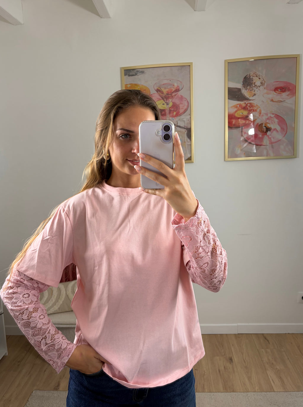 HAUT MANCHE DENTELLE FLORALE