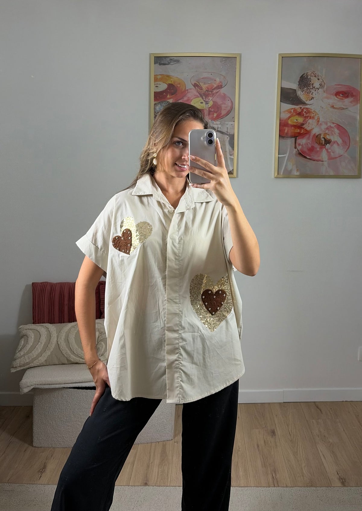 CHEMISE COEURS PAILLETÉS