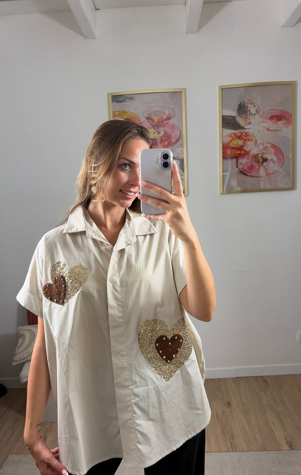CHEMISE COEURS PAILLETÉS