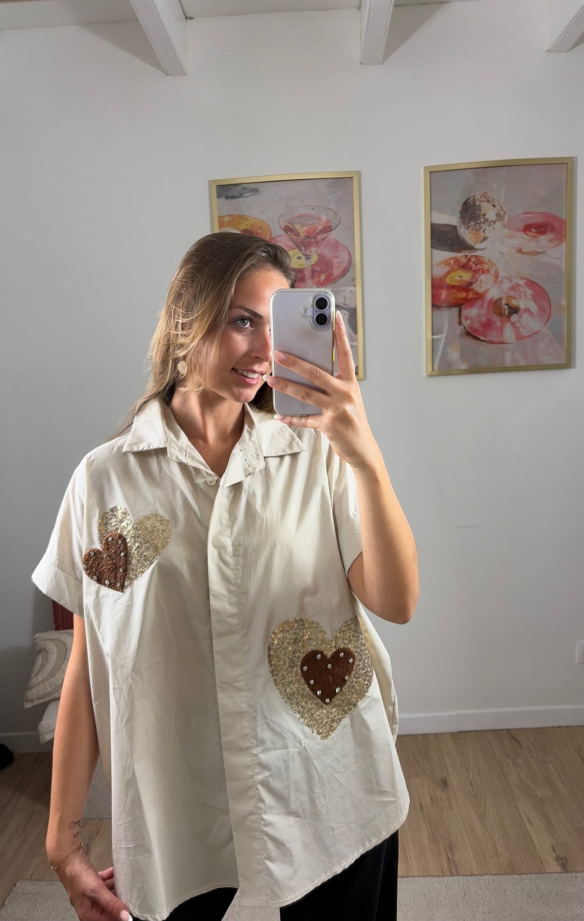 CHEMISE COEURS PAILLETÉS