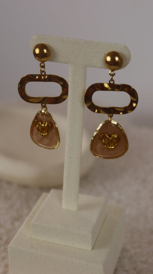 Boucles d'oreilles Cœur Beige Nude & Martelé