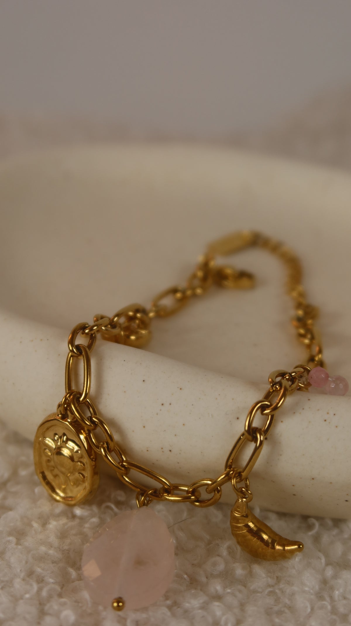 Bracelet Charms Soleil & Pierre Rose