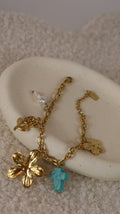 Bracelet Charms Fleur & Croix Turquoise