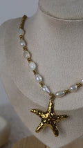 Collier Choker Étoile de Mer Martelée & Perles Baroques