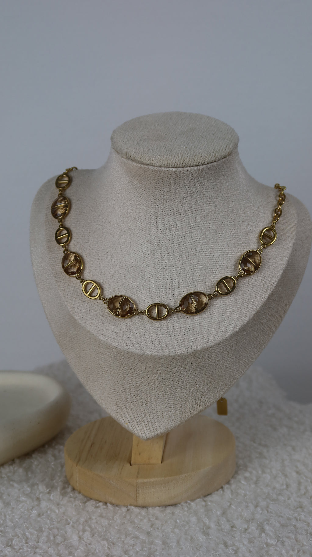 Collier Choker Doré Maillons Marins & Pierres Effet Écaille
