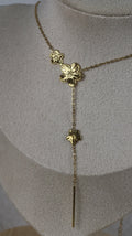 Collier Sautoir Court Acier Doré Motif Floral