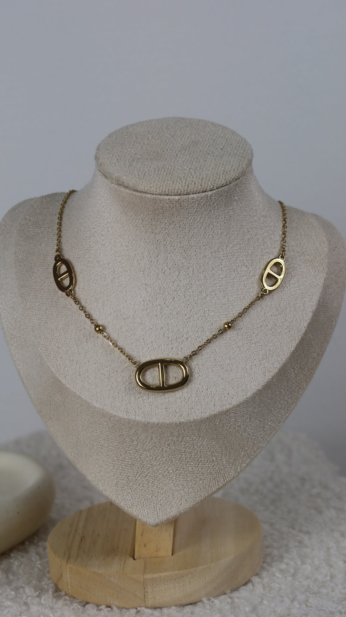Collier Acier Doré Maillons Marins & Petites Billes
