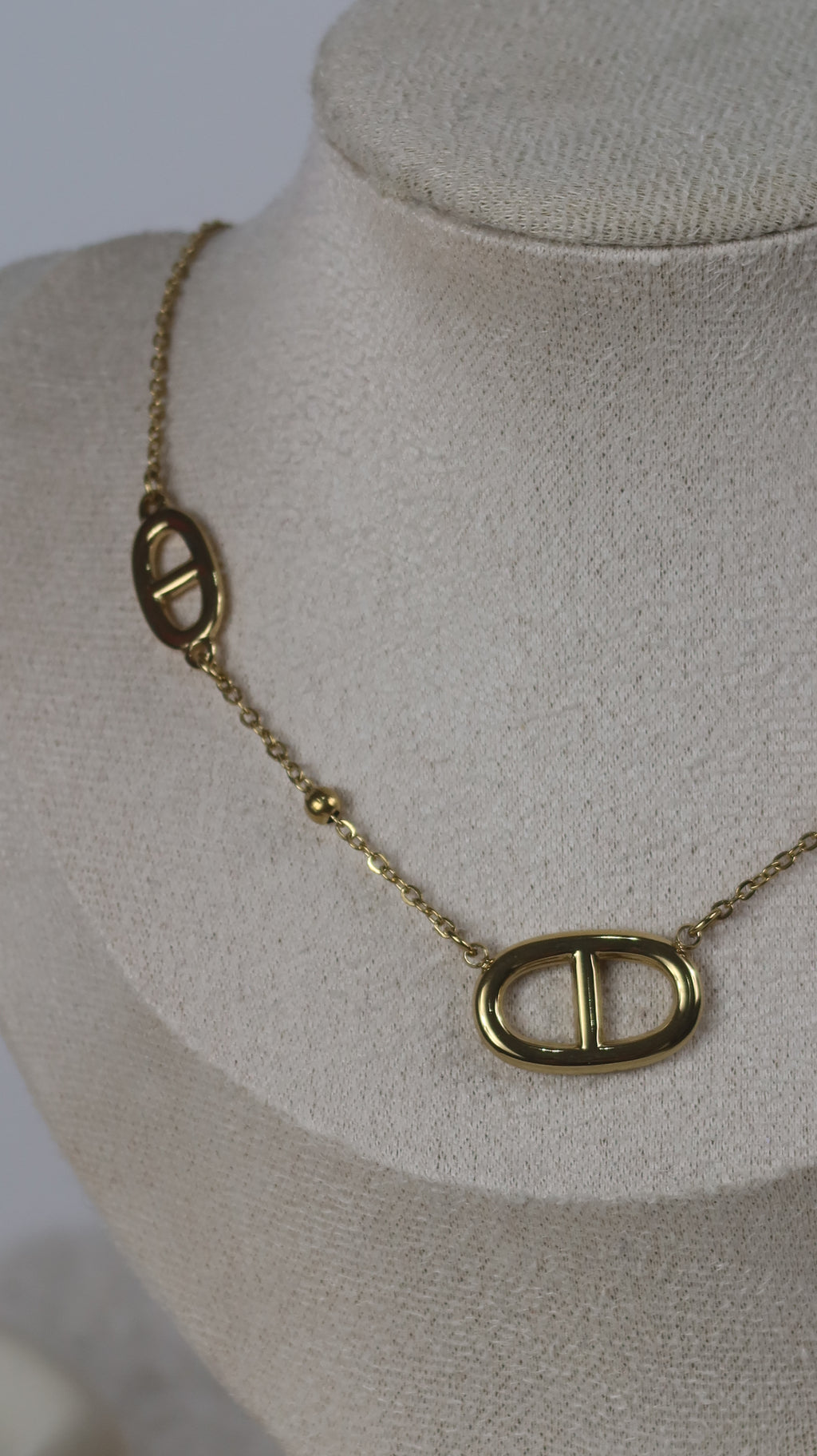 Collier Acier Doré Maillons Marins & Petites Billes