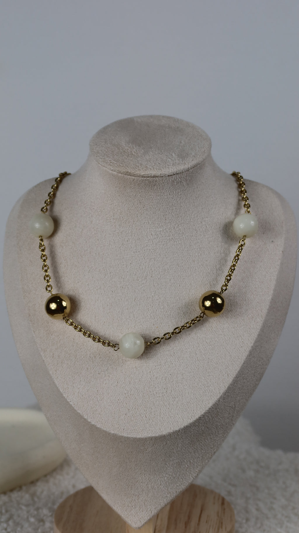 Collier Acier Doré Perles Sphériques & Billes