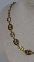 Collier Acier Doré Pierres Ovales Ambre