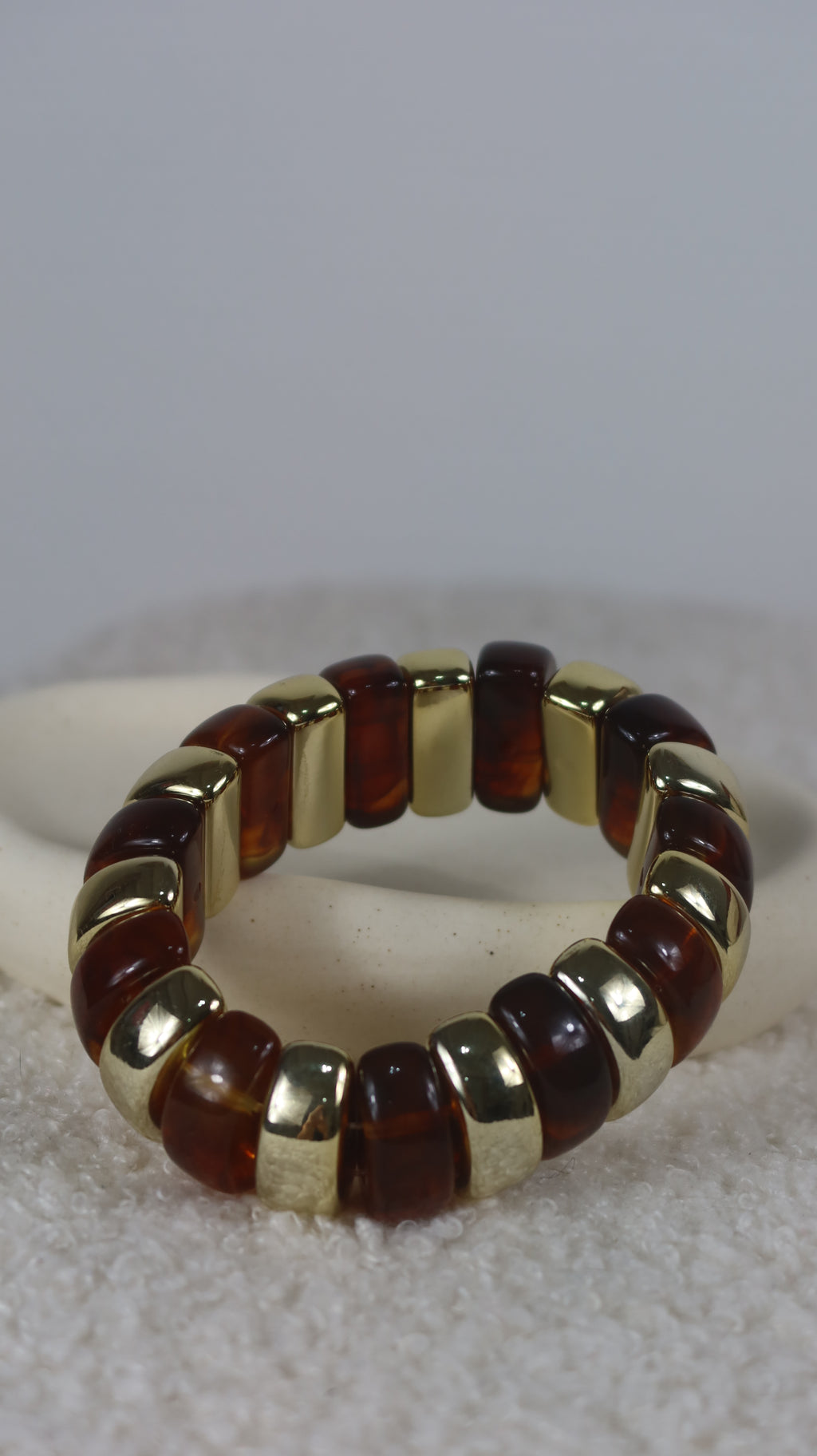 Bracelet Élastique Perles Tila Métal Doré & Ambre