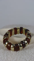Bracelet Élastique Perles Tila Métal Doré & Ambre
