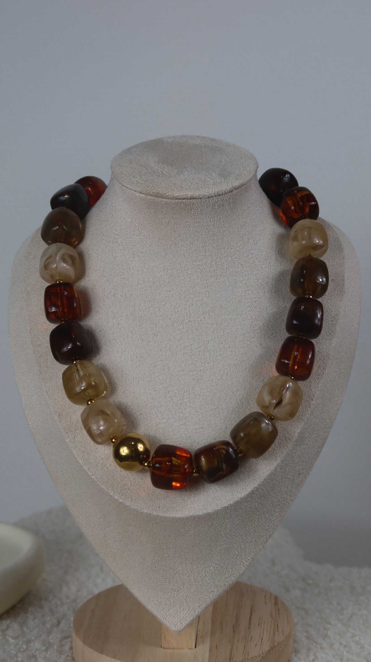Collier Grosses Perles Résine Ambre & Miel